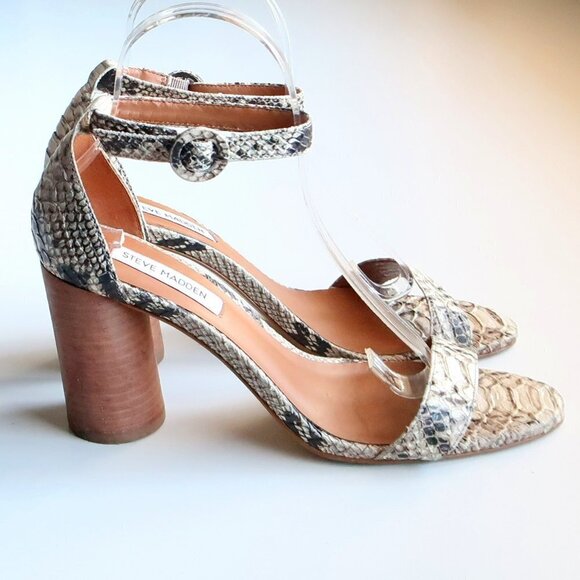 Steve Madden Sara Snakeskin Cylinder Heel Ankle Strap Sandals Size 7.5 - Picture 2 of 16